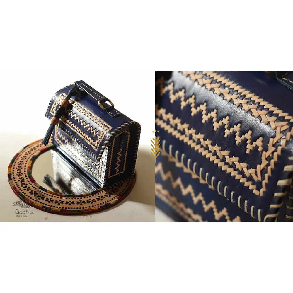 shop Kutchi Leather Sling Handbag - Blue