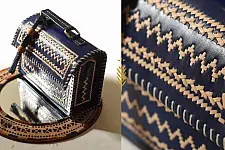 Be Nomadic ~ Kutchi Leather Sling Handbag - Blue