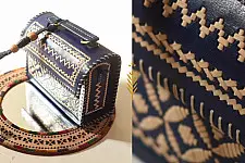 Be Nomadic ~ Leather Blue Handbag - Kutchi Embroidery With Leather