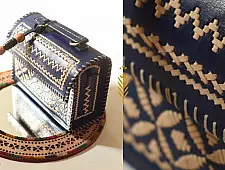 Be Nomadic ~ Leather Blue Handbag - Kutchi Embroidery With Leather