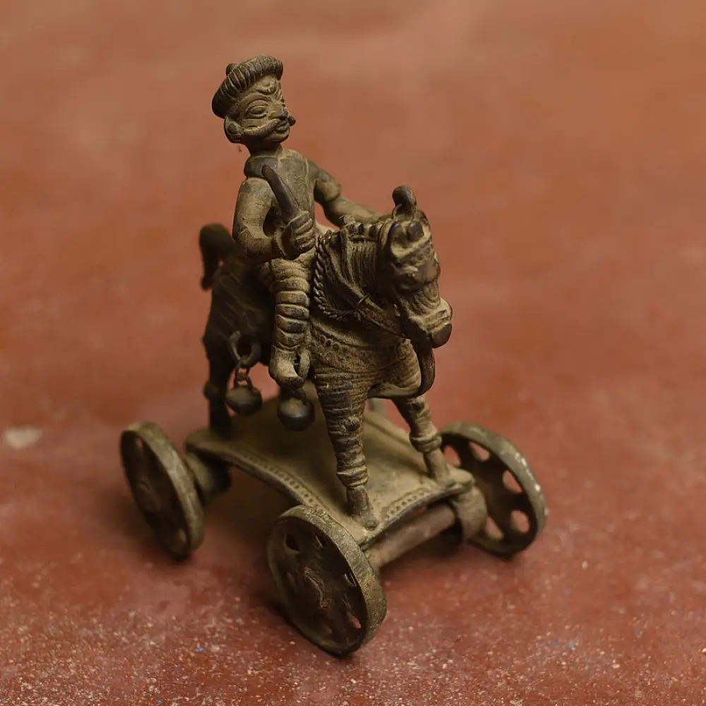 rare antique brass Warrior on Horse 