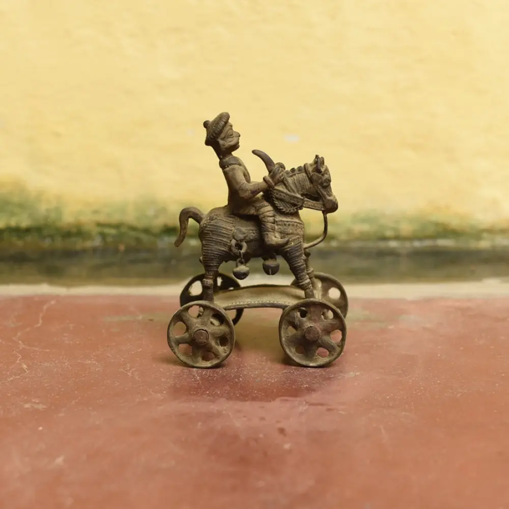 rare antique brass Warrior on Horse 