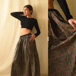 Flowers in a River - Ajrakh Prints Long Skirt / Ghagra With Natural Dyed - D