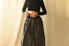 Flowers in a River - Ajrakh Prints Long Skirt / Ghagra With Natural Dyed - D