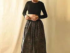Flowers in a River - Ajrakh Prints Long Skirt / Ghagra With Natural Dyed - D