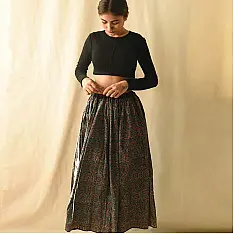 Flowers in a River - Ajrakh Prints Long Skirt / Ghagra With Natural Dyed - D