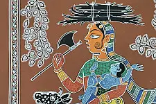 Mandana Art - Painting ~ Bal Krishna With Nandi ( 16 x 20 inch)