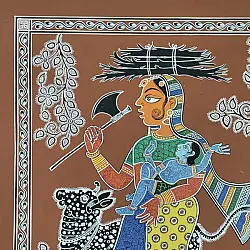 Mandana Art - Painting ~ Bal Krishna With Nandi ( 16 x 20 inch)
