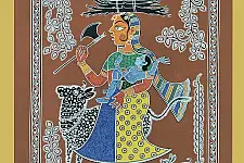 Mandana Art - Painting ~ Bal Krishna With Nandi ( 16 x 20 inch)