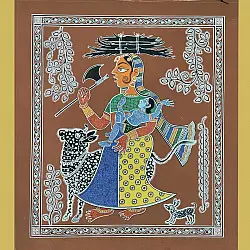 Mandana Art - Painting ~ Bal Krishna With Nandi ( 16 x 20 inch)