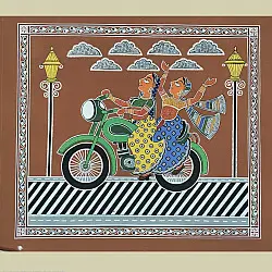Mandana Art - Painting ~ Bike Rider ( 16 x 20 inch)