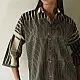 handblock printed pure cotton men shirt in monochrome black and off white vertical pinstripes with contrasting collar and wooden buttons