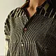 handblock printed pure cotton men shirt in monochrome black and off white vertical pinstripes with contrasting collar and wooden buttons