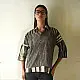 handblock printed pure cotton men shirt in monochrome black and off white vertical pinstripes with contrasting collar and wooden buttons