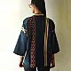 handblock printed men cotton shirt in deep indigo blue with a central geometric star motif panel off white stripes and wooden buttons