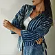 handblock printed men pure cotton shirt in indigo blue featuring asymmetric vertical stripes batik block print and wooden buttons