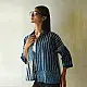 handblock printed men pure cotton shirt in indigo blue featuring asymmetric vertical stripes batik block print and wooden buttons