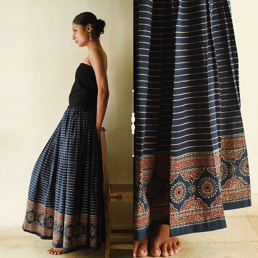 shop Ajrakh Prints Long Skirt / Ghagra With Natural Dyed