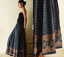 Flowers in a River | Ajrakh Prints Long Skirt / Ghagra With Natural Dyed - Blue Color