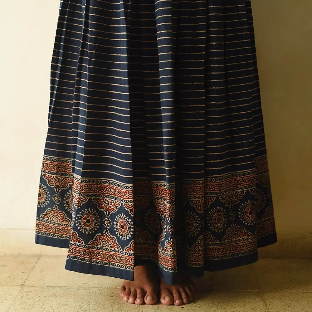 shop Ajrakh Prints Long Skirt / Ghagra With Natural Dyed