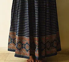 Flowers in a River | Ajrakh Prints Long Skirt / Ghagra With Natural Dyed - Blue Color