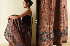 Flowers in a River | Ajrakh Prints Long Skirt / Ghagra With Natural Dyed - Red & Brown