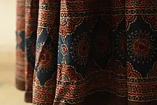 Flowers in a River | Ajrakh Prints Long Skirt / Ghagra With Natural Dyed - Red & Brown
