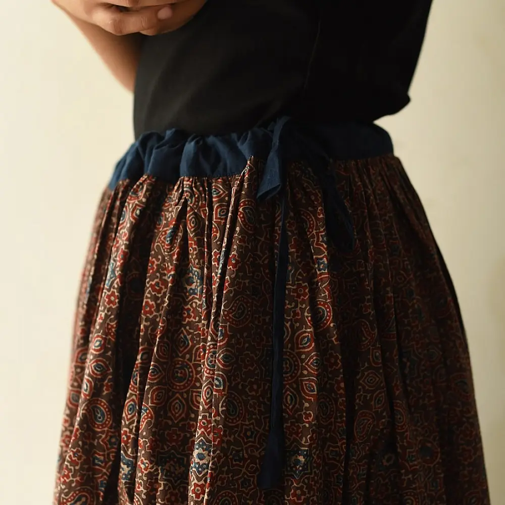 shop Ajrakh Prints Long Skirt / Ghagra With Natural Dyed - Red & Brown
