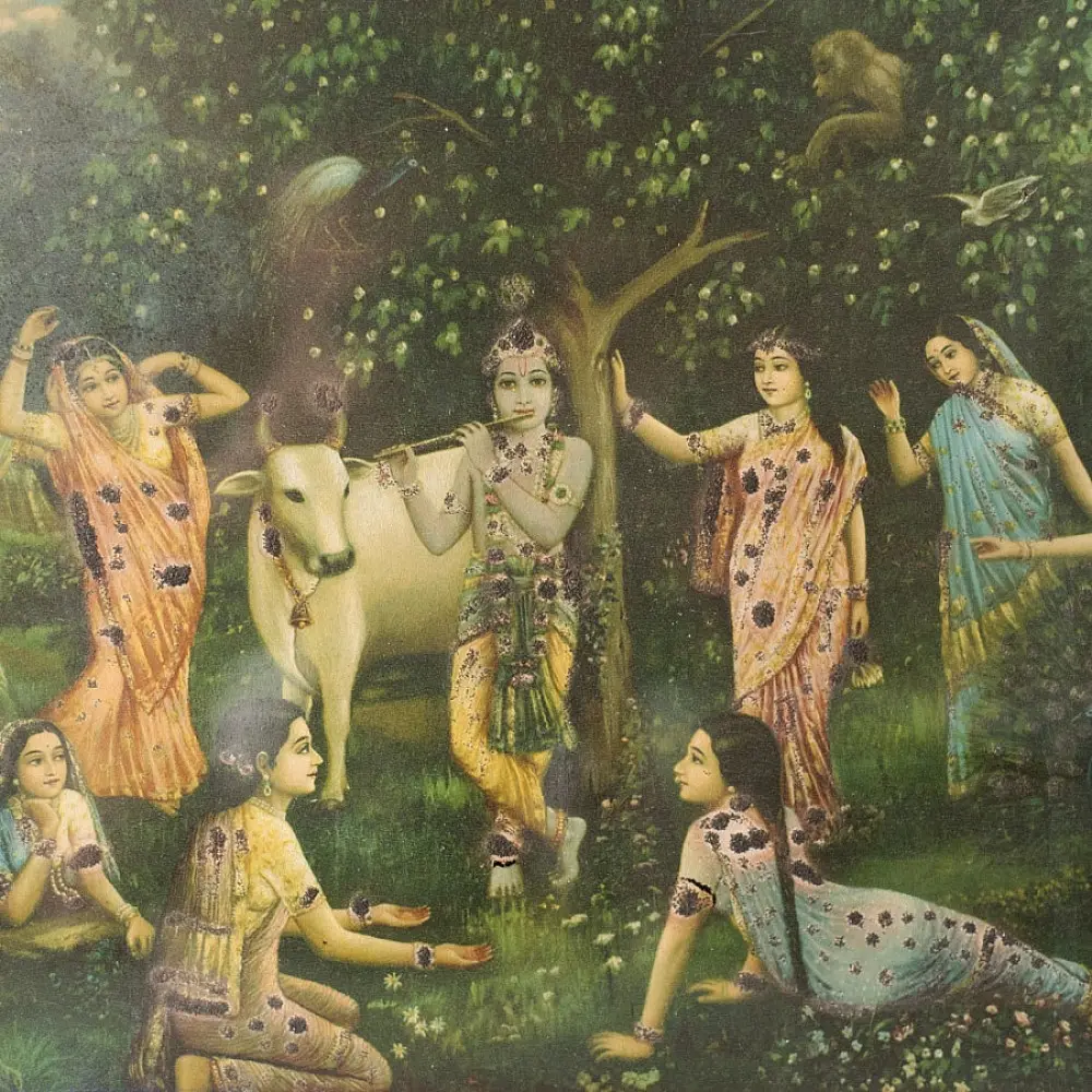  Indian Antique Print - Bansi Nad by Vasudev Pandya