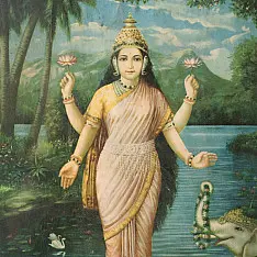 Memory Lines | Indian Antique Print - Shree Laxmi (With Frame)