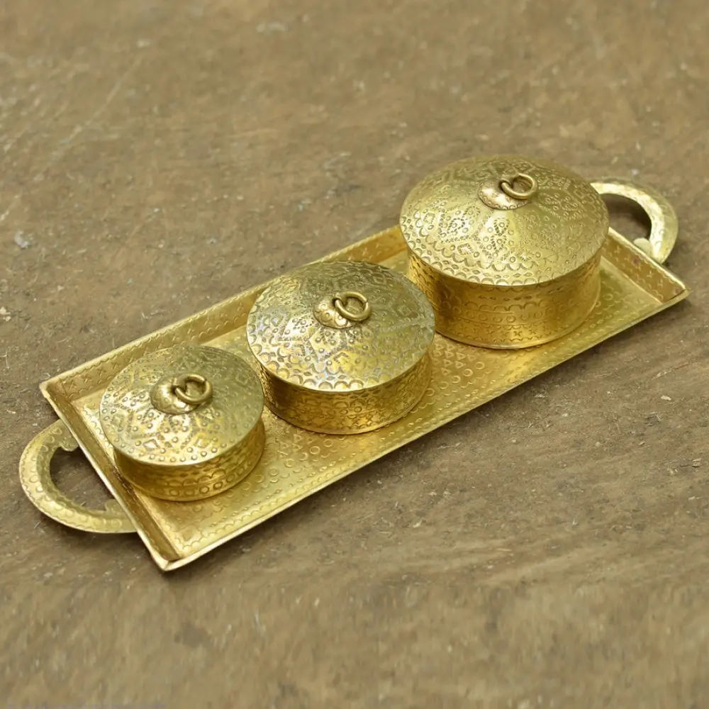 handmade brass mukhvas box with tray