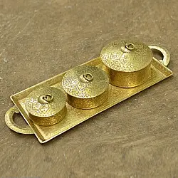 Ahar ✽ Brass ~  Tray & Three Dabro Set ( Set of Four )