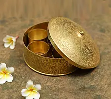 Ahar ✽ Brass ~ Spice box - Six jars inside  ( 6" x 6" x 3" Small Masala Daan ) 