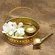 Ahar ✽ Brass ~ Flower Pooja Basket with Diya ( Set of Three ) - 1 ( Round Basket - 6.5 x 6.5 )
