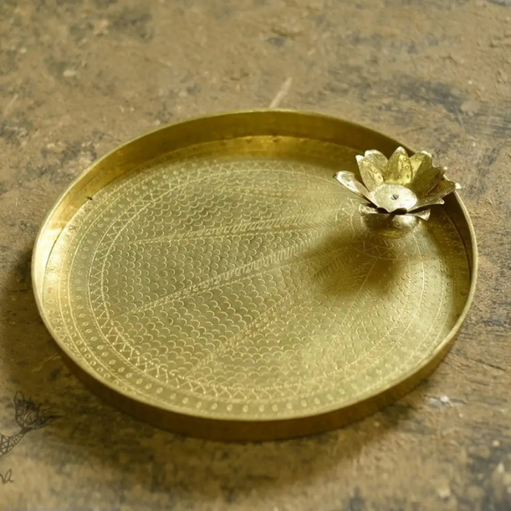handmade brass aarti / pooja thali with diya