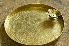 Ahar ✽ Brass ~ Pooja Thali with Lotus Shaped Diya - 14" x 14" x 2"