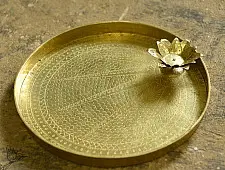 Ahar ✽ Brass ~ Pooja Thali with Lotus Shaped Diya - 14" x 14" x 2"