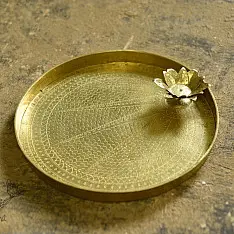 Ahar ✽ Brass ~ Pooja Thali with Lotus Shaped Diya - 14" x 14" x 2"