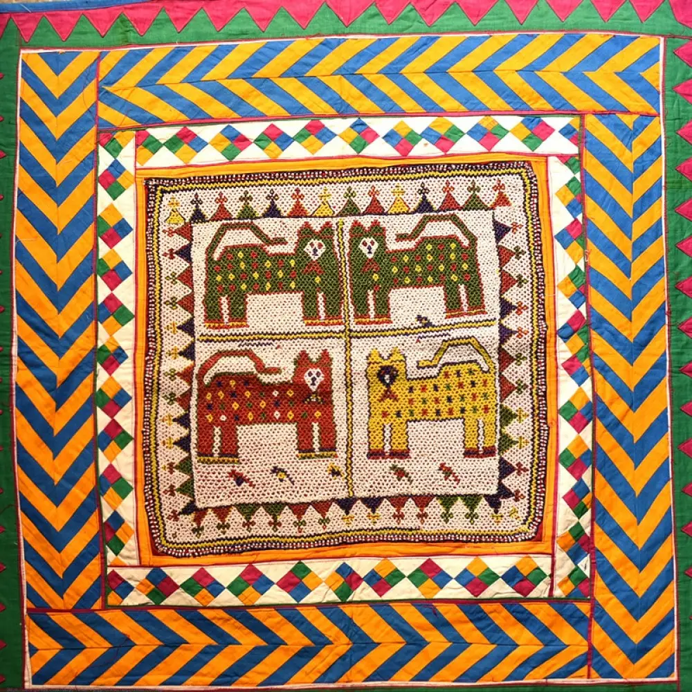 Saurashtra Beadwork - Old & Antique Wall Hanging - Peacock Motif Chakda