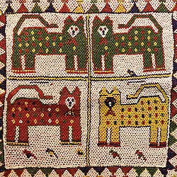 Prachin . प्राचीन  ❂ Saurashtra Beadwork - Old & Antique Wall Hanging -Tiger