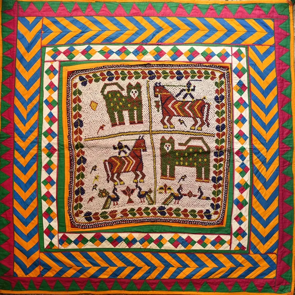 Antique Beadwork Wall Hanging -Tiger & Horse