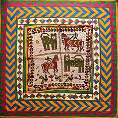 Prachin . प्राचीन  ❂ Antique Beadwork Wall Hanging -Tiger & Horse