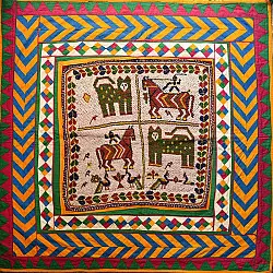 Prachin . प्राचीन  ❂ Antique Beadwork Wall Hanging -Tiger & Horse