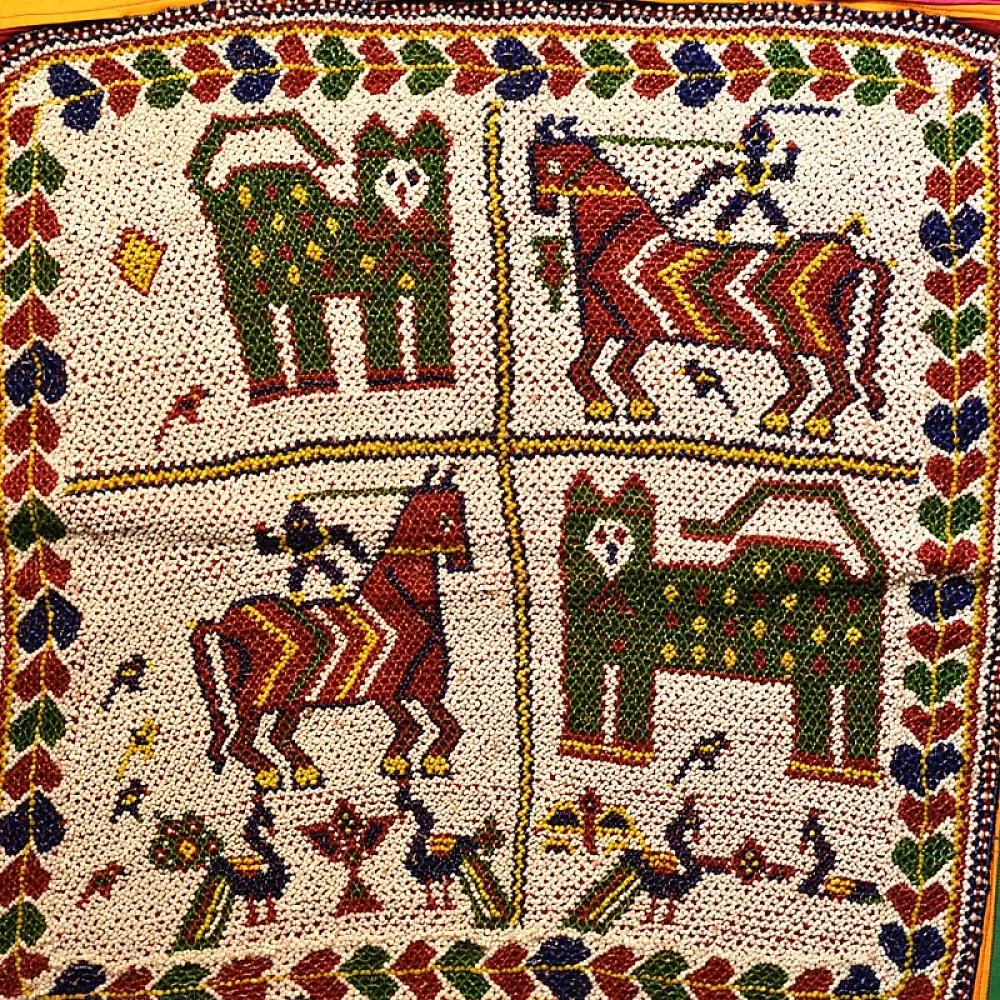 Antique Beadwork Wall Hanging -Tiger & Horse