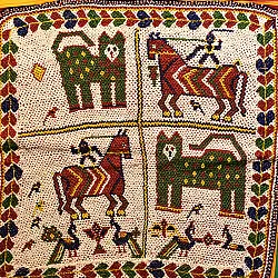 Prachin . प्राचीन  ❂ Antique Beadwork Wall Hanging -Tiger & Horse