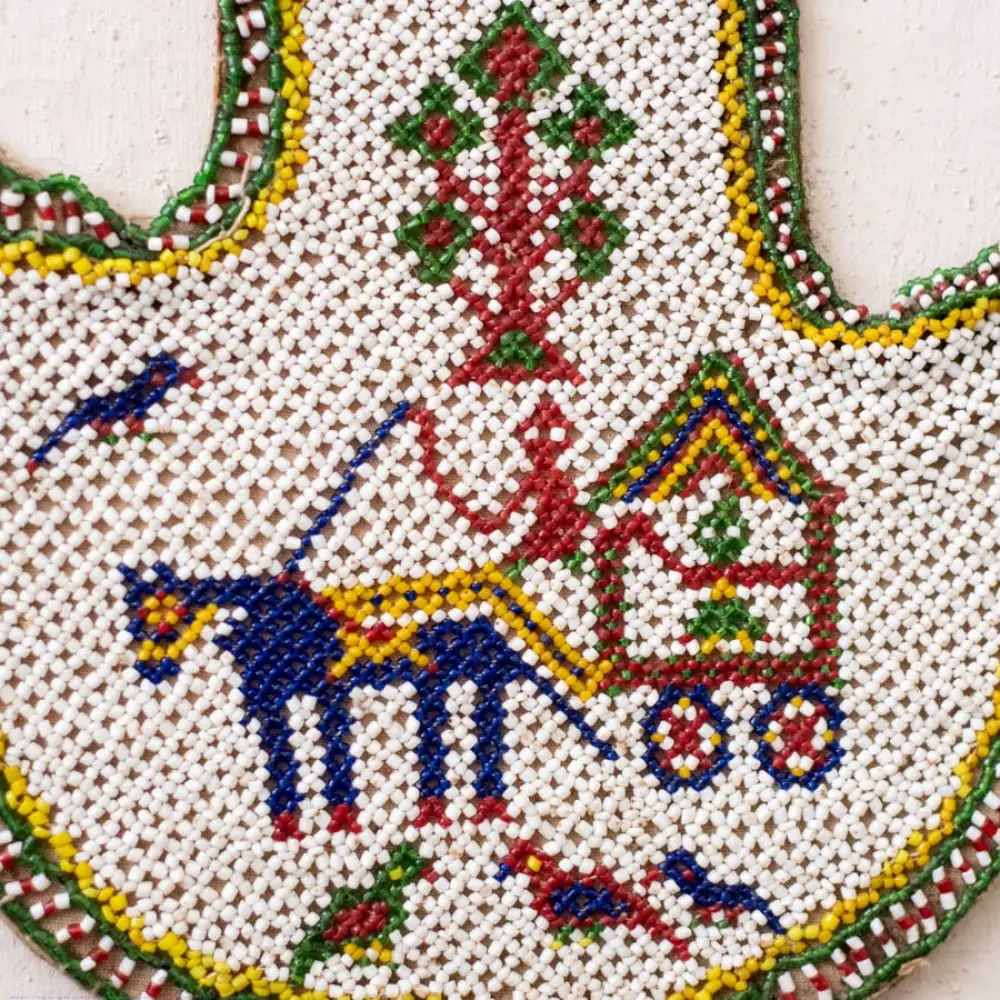 Handmade Antique Bead Work  ~ Fan - Horse Cart