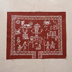 Muria Painting | Bhitti Chitra ( 22" x 8.5" ) - Danteshwari Jatra