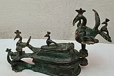 Antique Brass Tilak Box | Birds 