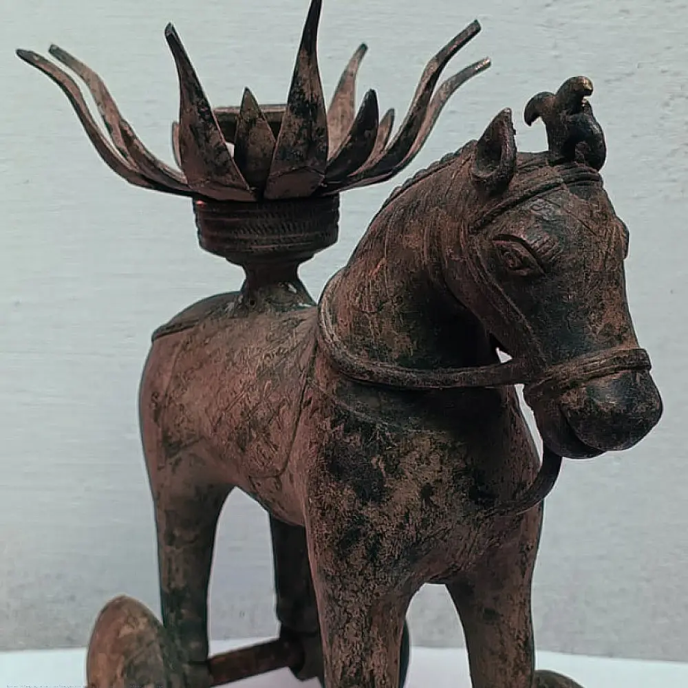 Rare antique horse on wheel Candle holder