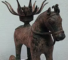Antique Brass horse on wheel | Candle holder
